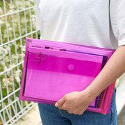 韩国Seeso 荧光色透明收纳袋学习办公资料A4文件袋Neon pouch