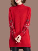 羊毛衫女中长款大码妈妈装本命年红毛衣裙秋冬针织打底衫加厚
