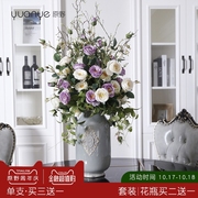 新中式客厅餐桌仿真假花套装 居家装饰品绢花束花艺玫瑰假花摆件