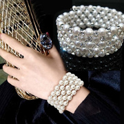 手腕遮疤饰品韩版网红时尚，多层珍珠镶钻缠绕手链宽手镯女弹力手环