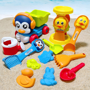 宝宝沙滩玩具车小黄鸭企鹅儿童戏水挖沙土工具沙漏海边玩沙子沙池