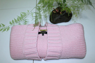 欧美时尚尖货蝙蝠袖毛衣女装V领短款针织开衫粉色粗毛线厚款外套