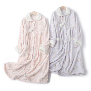 睡裙女冬季珊瑚绒可爱少女日系日式家居服法兰绒长裙长款睡衣睡袍