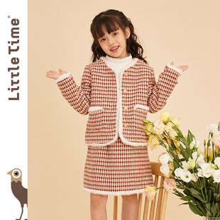 littletime女童小香风套装，裙秋冬装2023时髦外套裙子两件套