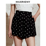 奥莱maxrieny夏季阔腿裤，复古波点蕾丝，花边高腰短裤女收腰显瘦