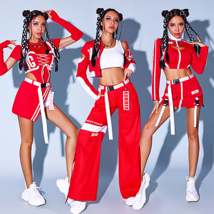 靡瑟品女团演出服套装性感红色，嘻哈街舞服装，韩舞爵士舞蹈服
