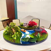 圆桌中间摆件水景台花风格设计艺术景观花艺桌面餐桌沙盘轻奢