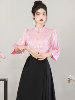 新中式女装复古长袖立领衬衣春季国风汉服马面裙搭配粉色上衣