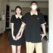 小众设计感情侣装夏季2024韩版短袖t恤女连衣裙法式一裙一衣ins潮