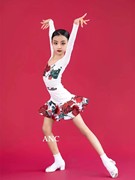 拉丁舞练功服女童长袖，练习舞蹈裙2023少儿，表演出套装秋冬季