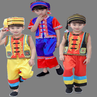 广西男儿童壮族三月三服装，苗族侗族瑶族，服饰六一男童傣族葫芦丝演