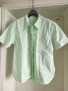 春夏出口外单小清新薄荷，绿色挺括宽松全棉布，短袖衬衫衬衣上衣