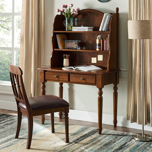 美式实木书桌书架组合现代卧室，电脑桌欧式书柜轻奢写字桌家用桌子
