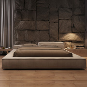 aurtop意式极简榻榻米布艺床简约现代双人1.8米高低床豆腐块床