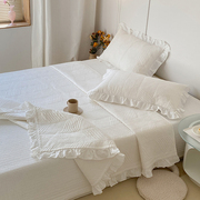韩式绗缝床盖三件套纯棉床上加厚床单全棉夹棉绗缝被荷叶边夏被
