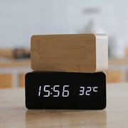 木质闹钟电子led显示屏数字时钟ins桌面钟表小型闹铃创意个性智能