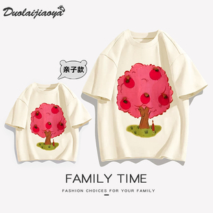 亲子装母女夏装2024潮卡通立体上衣高端韩版儿童短袖亲子T恤