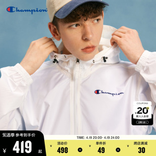 Champion冠军外套男夹克2024春季男白色连帽户外上衣女纯色