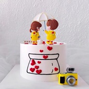 烘焙蛋糕装饰七夕情人节雨伞情侣男孩女孩小相机蛋糕插件插牌摆件