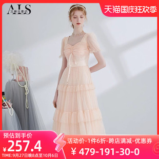 艾丽丝2023年夏季中长款蕾丝网纱连衣裙，甜美超仙公主风蛋糕裙