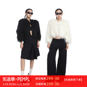 PEMPL 短款仿皮草外套女秋冬欧美毛绒绒宽松百搭长袖短外套潮