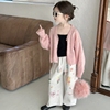女童针织衫外套春装2024韩系时髦儿童短款V领毛衣开衫直筒裤