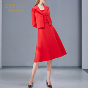 黛薇璐媤红色西装配背心，连衣裙女春装商务，ol气质收腰2件套装