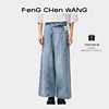 明星同款FengChenWang解构系列24春夏偏门襟阔腿牛仔裤
