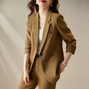 咖啡色西装外套女春秋季气质休闲时尚风高级感小个子西服职业套装