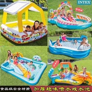 游泳池儿童家用大号滑梯池室内户外喷水 加厚球池INTEX充气戏水池