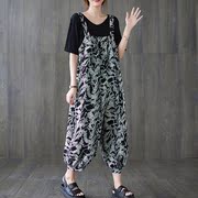 水墨印花休闲背带裤女夏季复古哈伦裤显瘦垂感洋气百搭连体裤