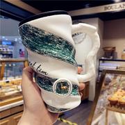 日本BM创意男女士办公室陶瓷杯情侣手柄带盖勺咖啡杯马克杯子