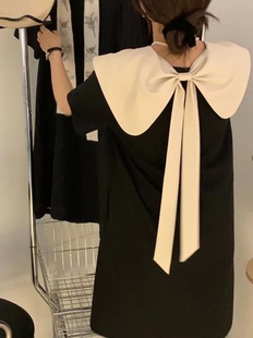 复古娃娃领连衣裙，女2023赫本风甜美小众，设计高级感小黑裙大码