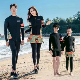 韩国潜水服水母衣一家四口套装长袖防晒亲子，泳衣母女速干儿童