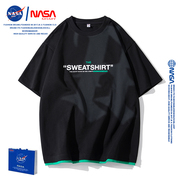 NASA潮牌假两件圆领短袖t恤男女款2023夏季学生宽松印花半袖T恤衫