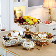 欧式创意奢华树脂摆件客厅，装饰品水果盘纸巾盒烟灰缸，三件套点心盘