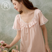 rosetree宫廷风睡裙，女款夏季纯棉短袖蕾丝法式复古公主睡衣裙夏天