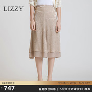 lizzy2024春季真丝烧花中长款不规则荷叶边半身裙，优雅女裙子