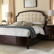 美式全实木床1.8米双人床主，卧室大床胡桃木色真皮，床1.5乡村轻奢风
