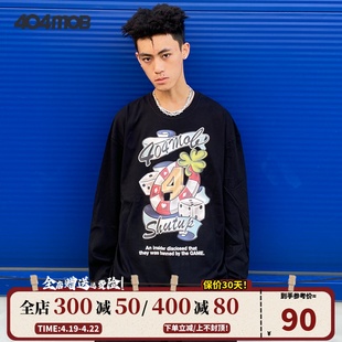 404MOB国潮创意趣味西海岸印花长袖T恤男女嘻哈街头hiphop上衣BF