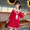 女童春秋款学院可爱公主裙裙长长袖短裙日系甜美红色连衣裙 A6812