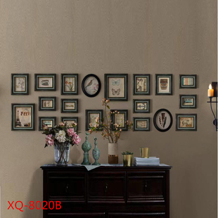 定制实木照片墙欧式相框墙组合客厅免打孔装饰画挂墙美式做旧背景