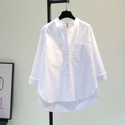 品牌折扣女装外单白色纯棉衬衫韩版宽松休闲长袖上衣衬衣