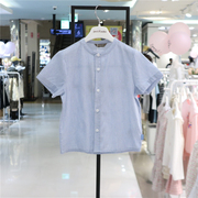perimitz男童圆领蓝色衬衫24夏季韩国儿童竖条纹短袖T恤中童
