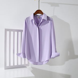 品牌垂感雪纺衬衫女长袖气质，夏季薄香芋紫抗皱上衣高级感防晒衬衣