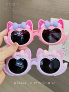 日本stelu硅胶偏光儿童墨镜，女童可爱猫咪蝴蝶结，防紫外线酷太阳镜