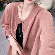 韩版小口袋纯色单排扣圆领针织开衫女长袖薄款防晒外套上衣夏
