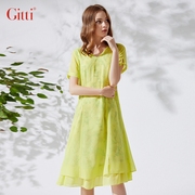 Gitti/吉蒂夏季假二件印花拼接雪纺连衣裙V领多层女装G202123