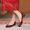 婚鞋女妈妈方跟秋中老年粗跟低跟红色中跟鞋婚礼喜婆婆婚宴鞋子