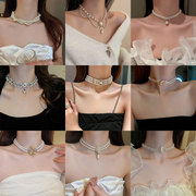 装饰项链女士潮品珍珠气质多层项链，女复古小众宫廷，风锁骨链时尚高